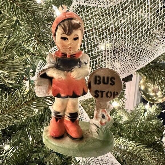 Vintage Kurt S Adler Plastic Hummel Like Christmas Ornament Bus Stop German Girl - Picture 9 of 9